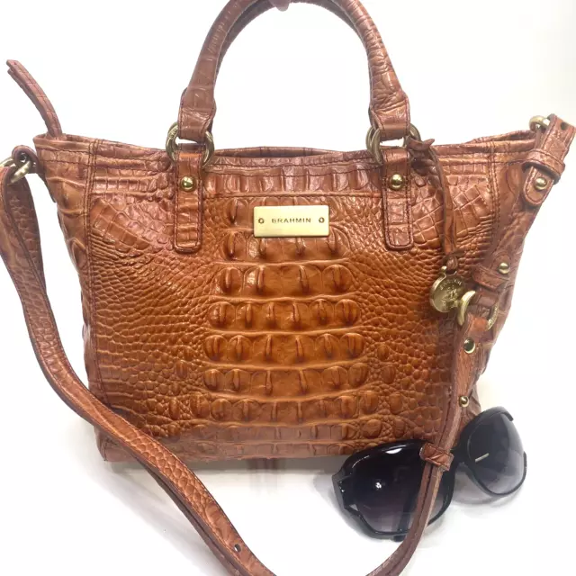 BRAHMIN Mini Arno Melbourne Tote Croc Embossed Leather Burnt Orange