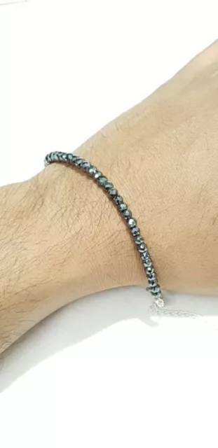 Schwarz Spinell 925 Sterling Silber Armband Perlen Armband Verstellbare Größe