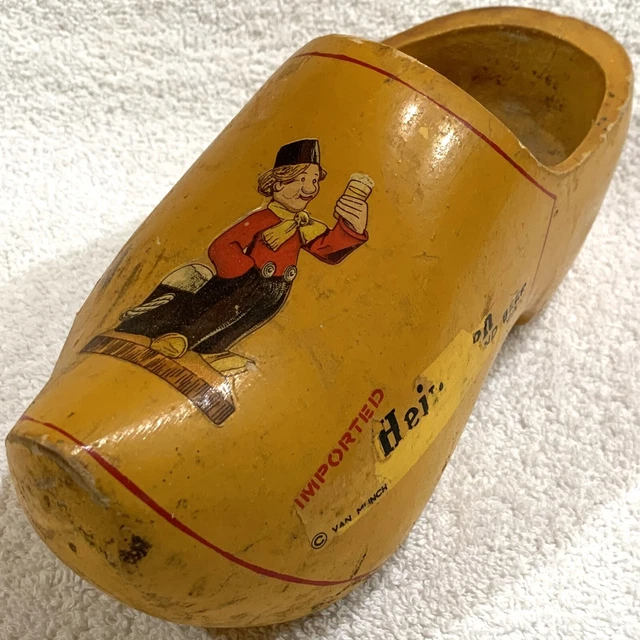 Vtg Heineken Imported Holland Beer Advertising Wooden Wood Carved Clog Dutch