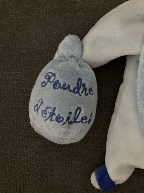 Doudou et compagnie marionnette lapin bleu blanc poudre d'étoiles 3