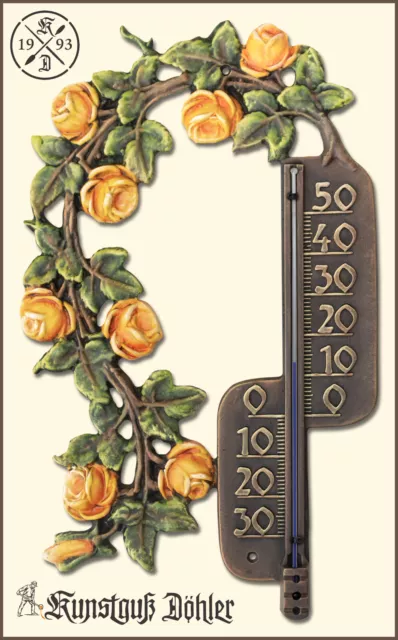 Kunstguss Döhler Außenthermometer gelbe Rosenranke tolle Geschenkidee zu Ostern