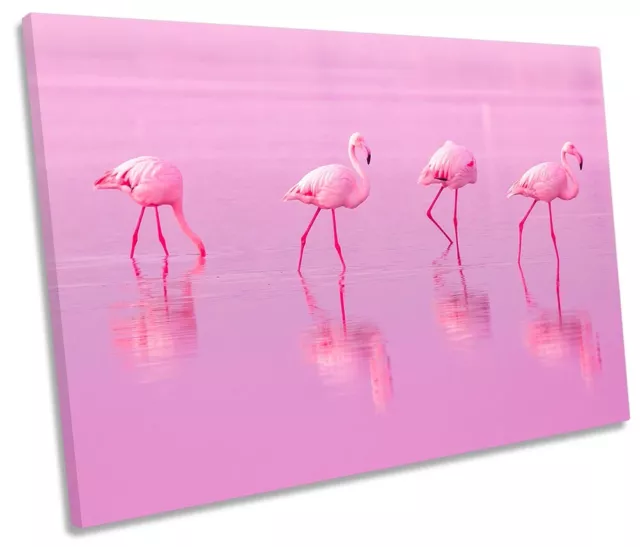 Flamingo Birds Print SINGLE CANVAS WALL ART Picture Pink