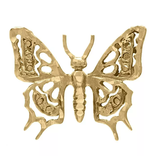 14k Yellow Gold Diamond Cut Butterfly Charm Pendant 2 grams