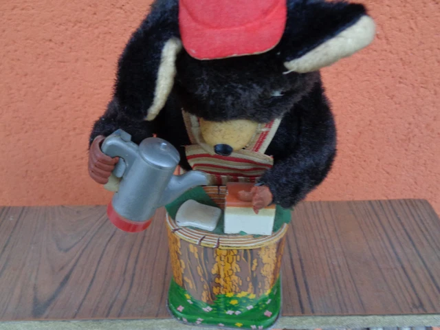 AUTOMATE, JOUET MÉCANIQUE ancien ours  peluche , clé, fonctionne. 20 cm EUR 48,50 - FR
