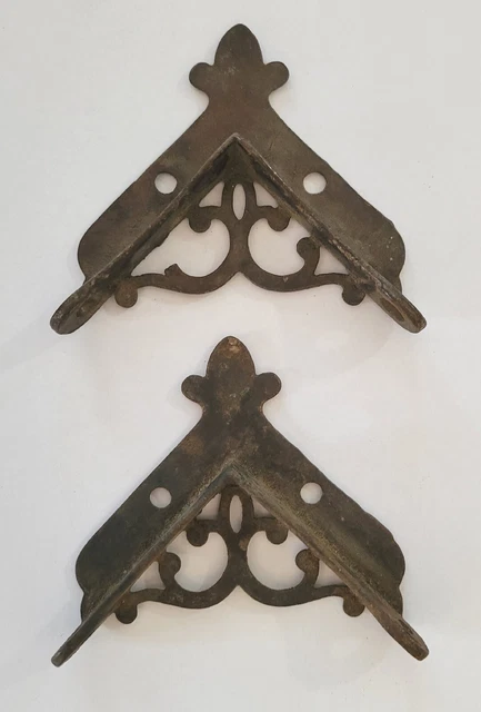 Lot 2 Antique Metal Corner Ornate Decorative Pieces Vintage Box