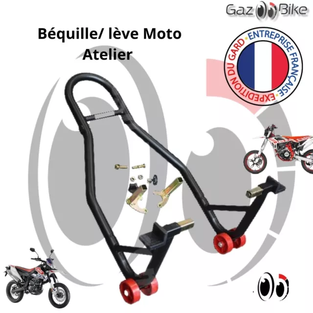 Béquille atelier moto Arrière avec 2 JEUX DE FIXATIONS CAOUTCHOUC + CROCHET