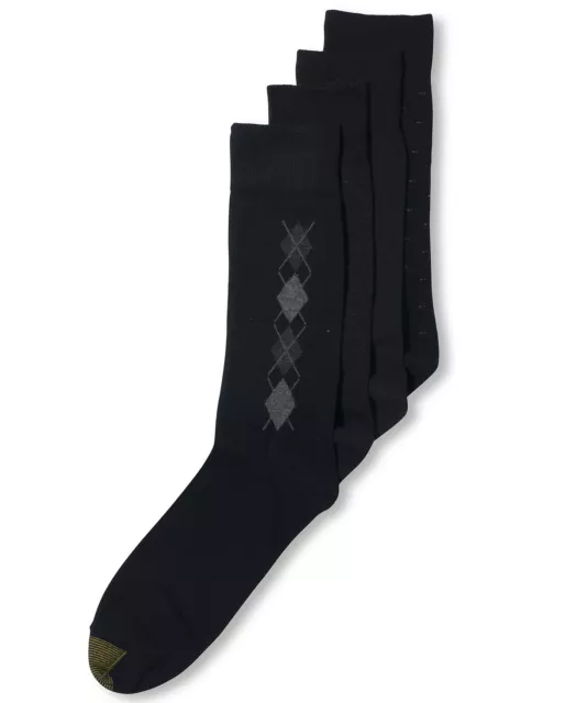 $42 Gold Toe Mens 4 Pairs Pack Crew Dress Socks Black Argyle Cotton Shoe 6-12