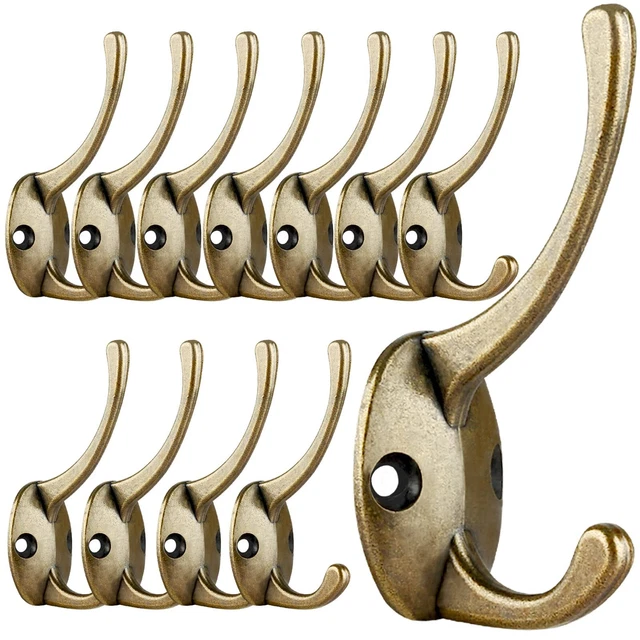 12 Pack Antique Brass Coat Hooks Wall Mounted with 24 Screws Retro