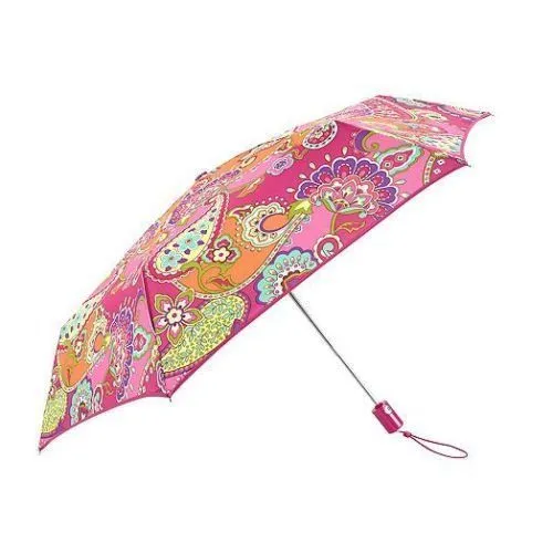 Vera Bradley~One Touch Folding Umbrella~Pink Swirls~Welcome Rain~Bnwt!