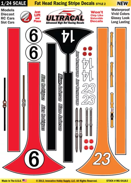 MG6418-2 1/24 High Def UltraCal Decals Fat Head Racing Stripe Decals Style 2