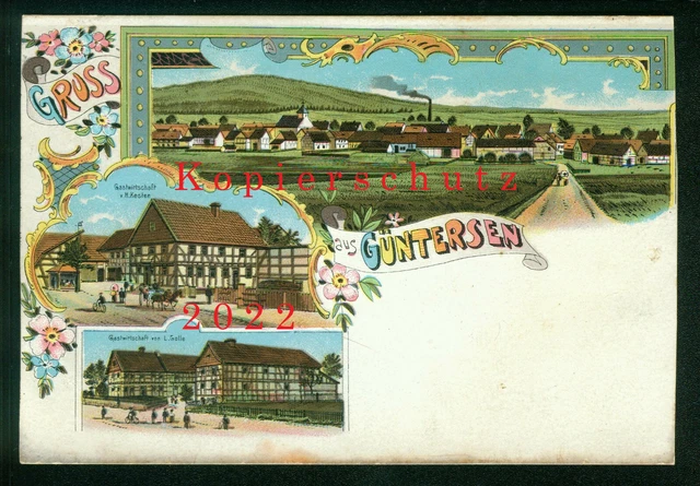 Litho- AK Güntersen, Adelebsen, Gastwirtschaft Kesten u. Golle, beschnitten