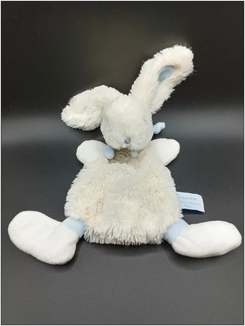 Doudou Plat Lapin Bonbon - Doudou Et Compagnie- Mon Tout Petit -Blanc & Bleu