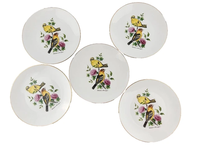 Bareuther Waldsassen, 5 Plates, Western Tanager Bird, Bavaria, Germany, 8-inch
