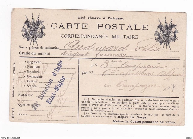 Carte en franchise militaire - Faisceau de 6 drapeaux - Cachet 29ème division in