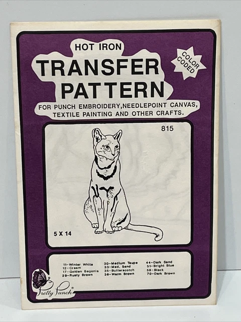Pretty Punch Hierro Caliente Transferencia Codificada por Color Patrón Vintage #815 Gato 5 x 14