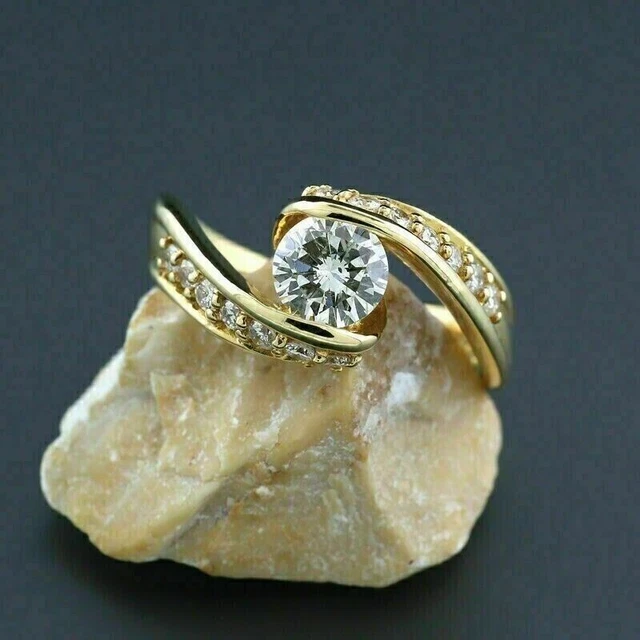 Bague de fiançailles de mariage simulée coupe ronde de 2,00 ct, finition en...