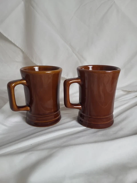 Set Of 2 Vintage Heavy Restaurant Ware Brown Coffee Tea Mugs by DCC USA Made