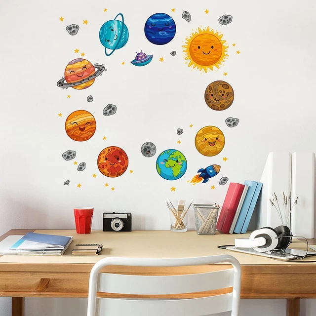Casa Pegatinas de pared 5 PIEZAS Calcomanías desmontables Dibujos animados Hágalo usted mismo Planetas
