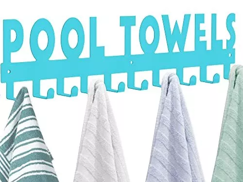 Blue Pool Towel Rack 10 Hooks for Bathroom Wall Mount