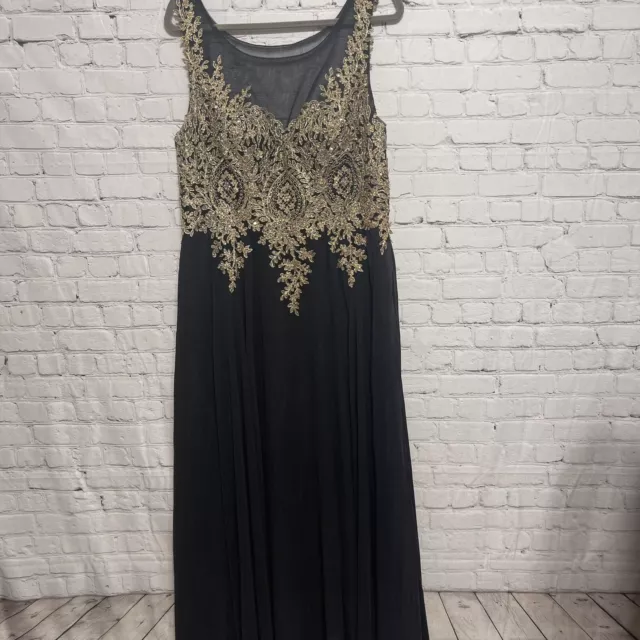 DANCING QUEEN Long Dress Black Tulle & Gold Embellishment Size XXXL Prom Wedding 2