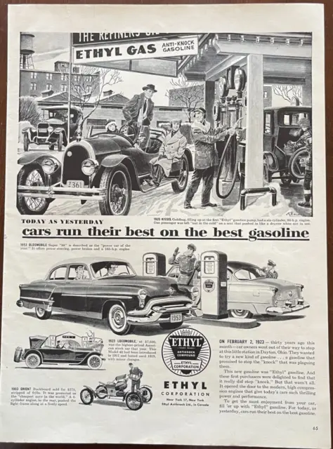 1953 Ethyl Vintage Print Ad Cars Run Their Best On Ethyl Gas Advertisement