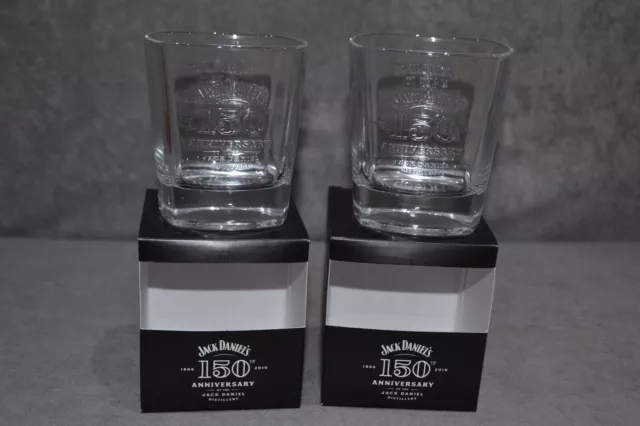 New Boxed Jack Daniel's Gift Set 2x 150 Anniversary Whisky Glasses + Hip Flask