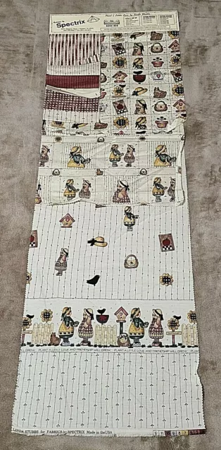 Vintage Spectrix Fabric Barn Red Primitive Sunflower Girl Pot Birdhouse Cat