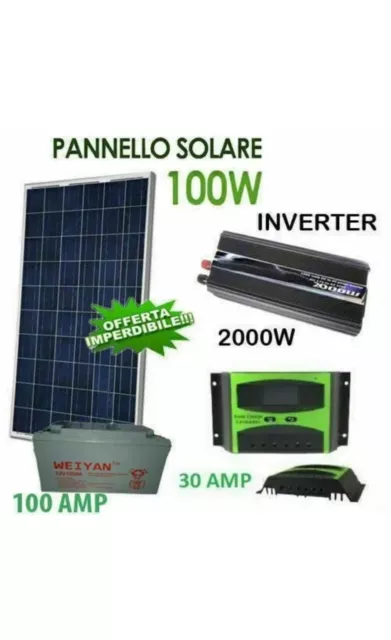 Kit Fotovoltaico 1Kw Giornaliero Inverter 2000W Pannello Energia Solare Batteria