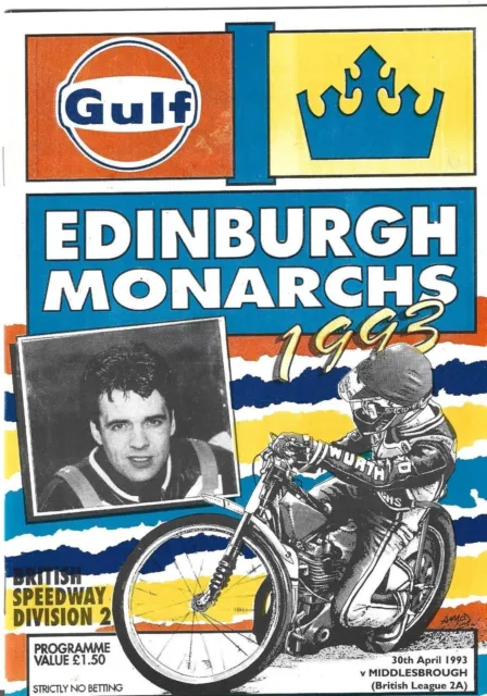 Edinburgh V Middlesbrough 30/4/1993 Blank Speedway Programme