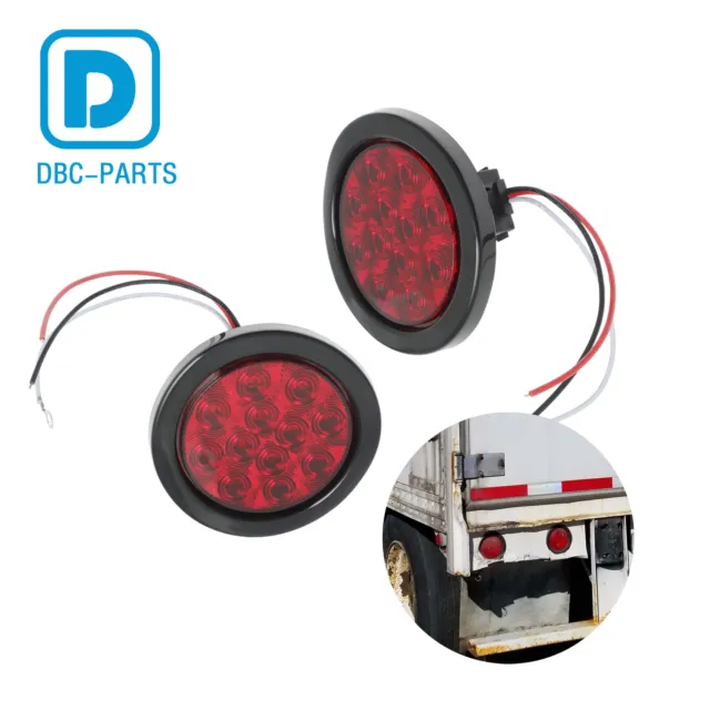 2x Waterproof 4" Round Red LED Stop Turn Tail Brake Lights for Truck Trailer