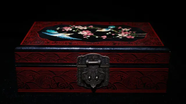 11" vintage jewelry box large chinese lacquerware mother of pearl inlay lacquer