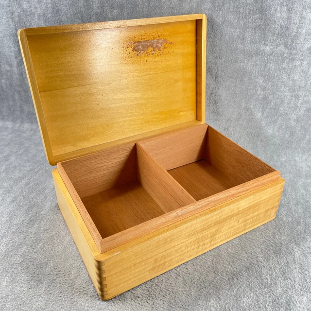 Vintage Cigar Wooden Hinged Box with Divided Center Empty Card Holder