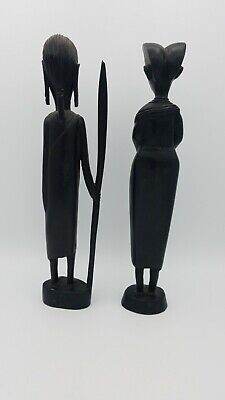 Wood Carved African Maasai Couple Statue Figures - 13" Tribal Folk Art Tanzania 3