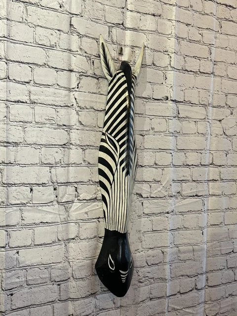 Schwarze Zebramarkierungen 80 cm Holz Hand Gesicht geschnitzt Tier Wandkunst Fairtrade