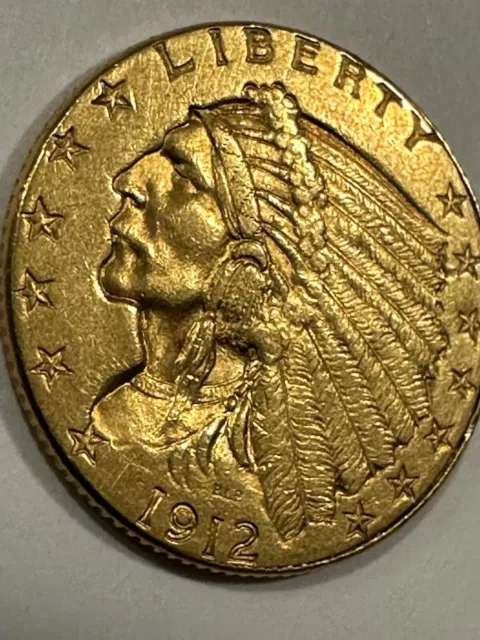 Gold Coin USA United States 2 1/2 Dollars 1912 Indian Head Quarter Eagle $2.50