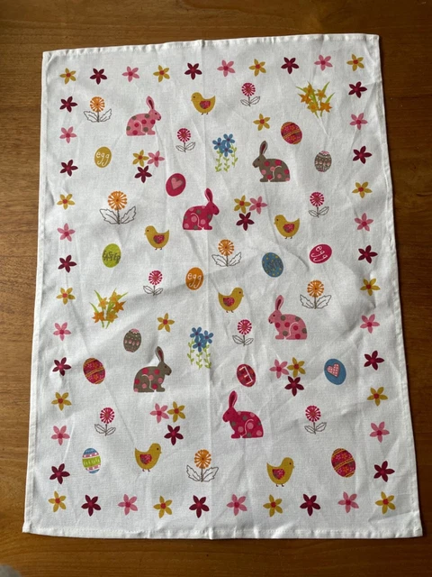 2 x Geschirrtuch Halbleinen ‚Hasen Eier Blumen’ Küchen Trockentuch Kracht Ostern