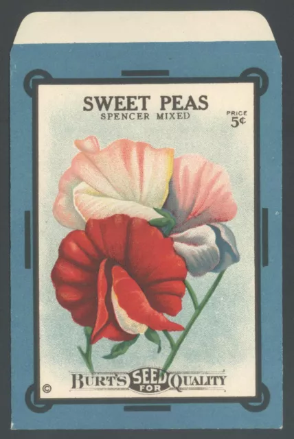 *Original* BURTS SEED 5 Cent Packet SWEET PEAS Spencer Mixed Flower 1910's