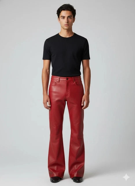 Pantalon Jean Cuir Rouge Et Noir à Lacets - Style Bondage Fétiche - Taille S - Neuf
