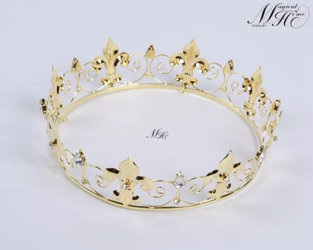 Imperial Medieval Gold Bridal Full Crown Rhinestone Wedding Tiara Party Costumes 3