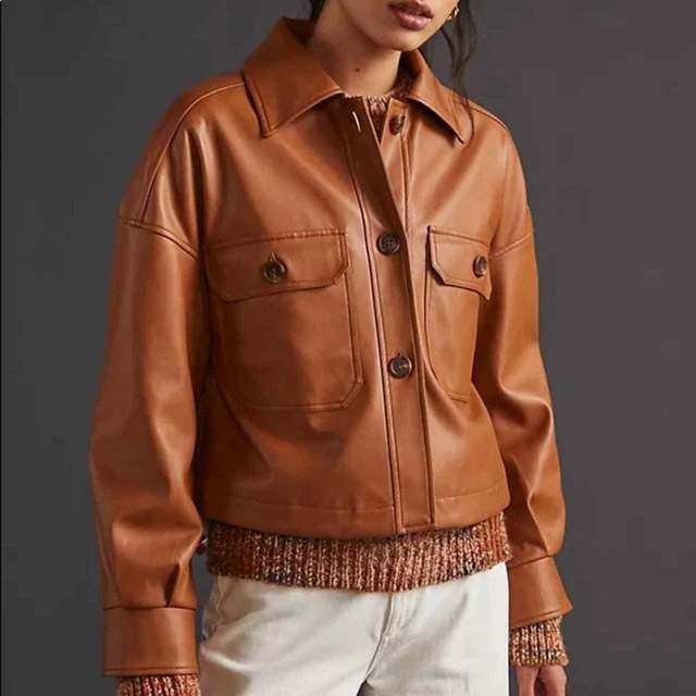 Avec Les Filles Faux leather shirt jacket cognac brown NWT - small