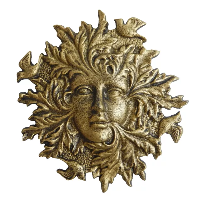 Cast Iron Garden Face Porch Wall Decor Birds Leaf Pattern Rustic Gold 11.25 in