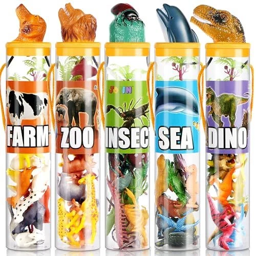 69Pcs Small Animal Figures, Assorted Mini Plastic Animal Toy (Ocean, Zoo,