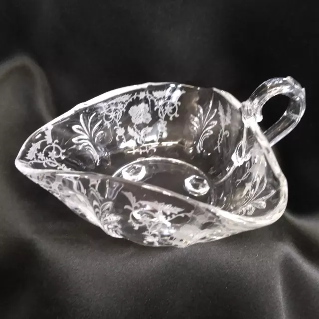 Fostoria SHIRLEY Triangle Footed Bowl Handled Etched Florals Vintage Dish 8 Oz 3
