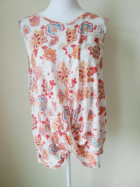 J. Jill Love Linen Tank Top Size XL Floral Sleeveless  Front Tie Knot