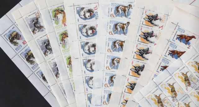 Russia, 1965, Mi 3020/9, Full Sheets 5x5/10, Service and hunting dogs, 1xCTO/MNH