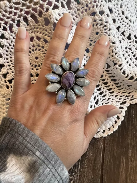 Charoite And Moonstone Sterling Silver Ring