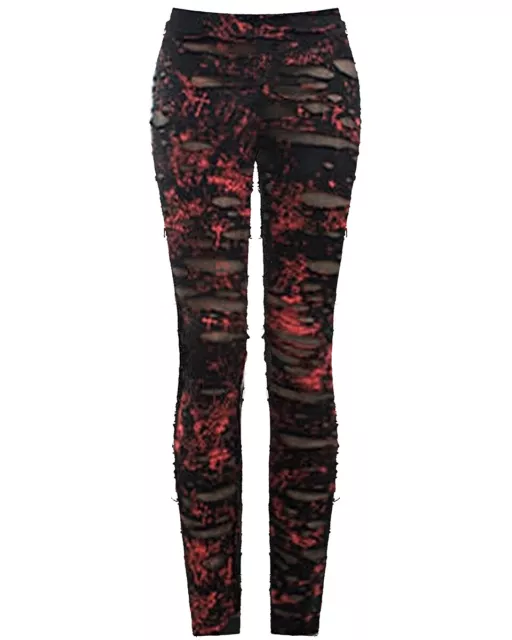 Punk Rave Womens Dieselpunk Goth Grunge Leggings Black Red Cross Torn Destroyed