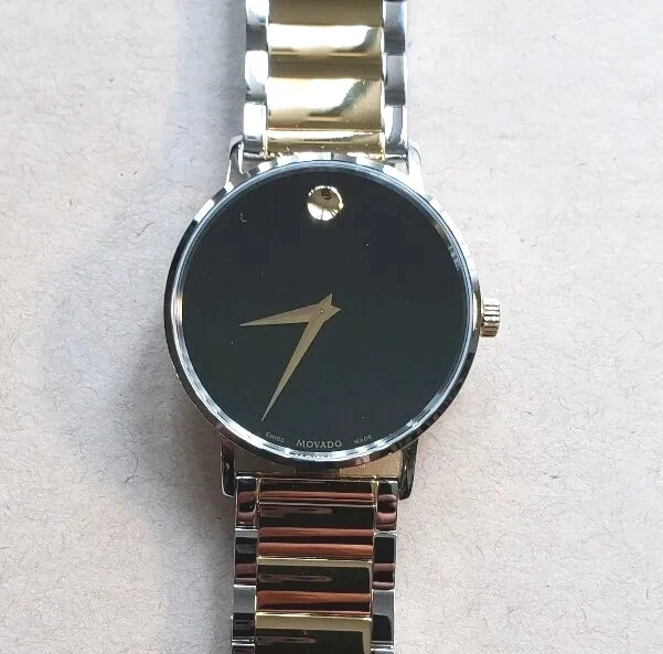 Movado Classic Museum Watch 0607217 With 40mm Black Face & 2 Tone Breclet