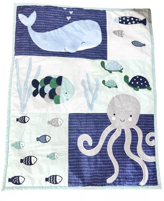 Lambs & Ivy Quilted Baby Blanket Sea Life Octopus Fish Turtles Whale READ