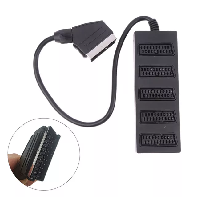 21Pin Scart 5 Way Splitter 21p Scart Male To 5 Female Adapter Connector BII